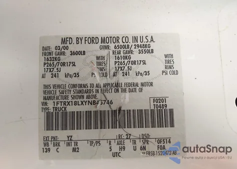 2000 Ford F-150 Lariat/Work Series/Xl/Xlt from USA, damaged, VIN 1FTRX18LXYNB45746